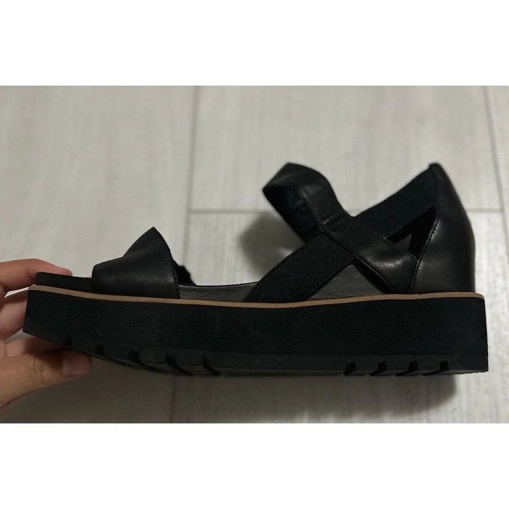 Eileen Fisher Weslia Platform‎ Wedge Sandals Sz 9.5 Black